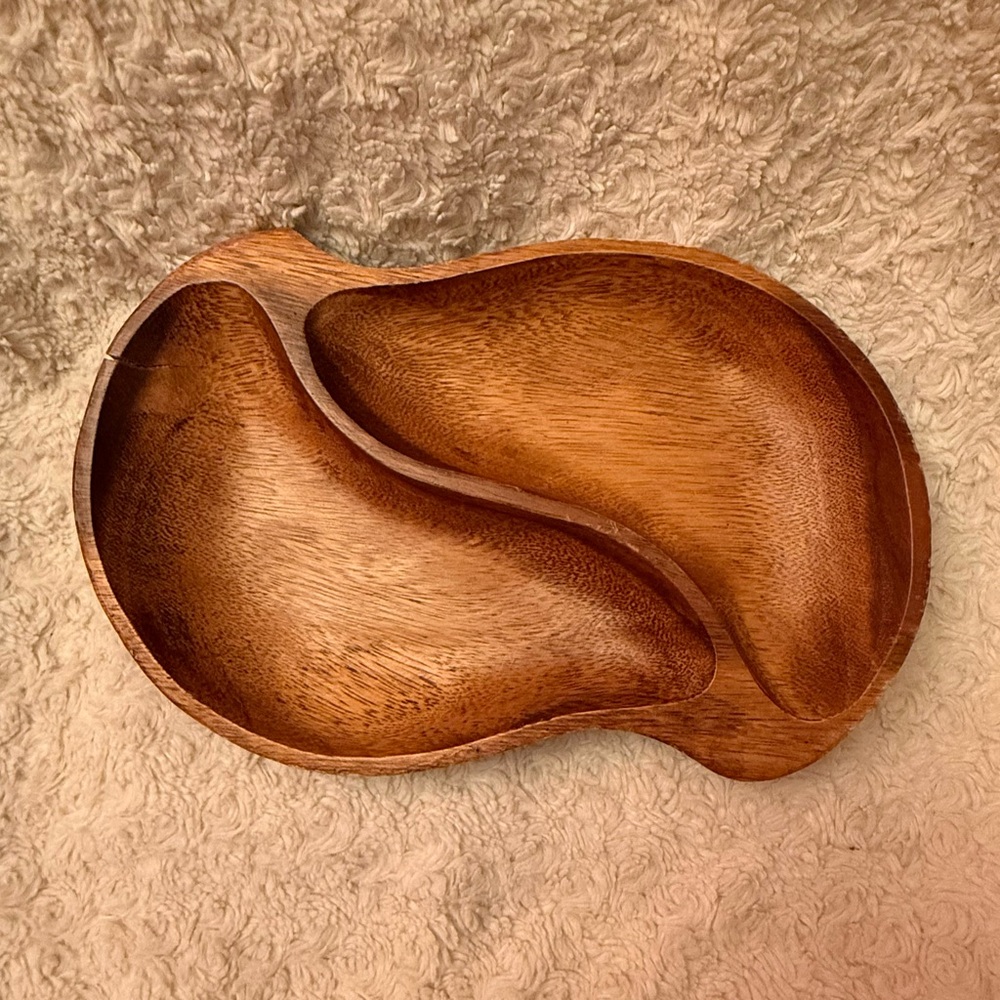 Vintage Monkey Pod Wood 2 Section Dish Handcarved in the Philippines.